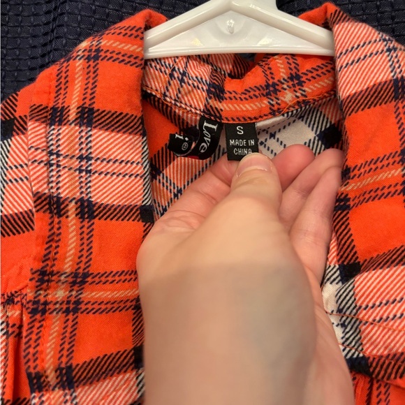 Love Ari Plaid Tartan Tunic Button Up Sleeveless Orange White Women’s Size S - Picture 11 of 13
